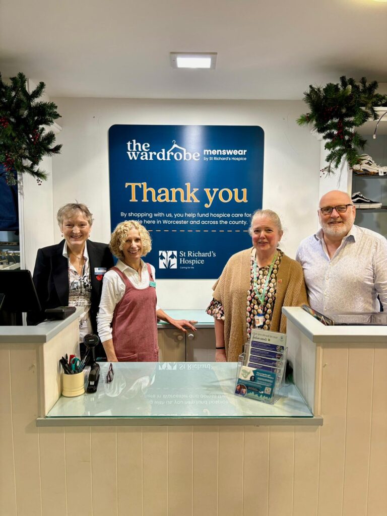 Volunteer Jacquie Swinbourne, Upton shop manager Clare Griffiths, Regional Manager Michelle Chance and Commercial Director Dan Corns in The Wardrobe