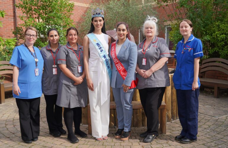 Miss World visited The Myton Hospices as part of her UK Beauty with a Purpose Tour
