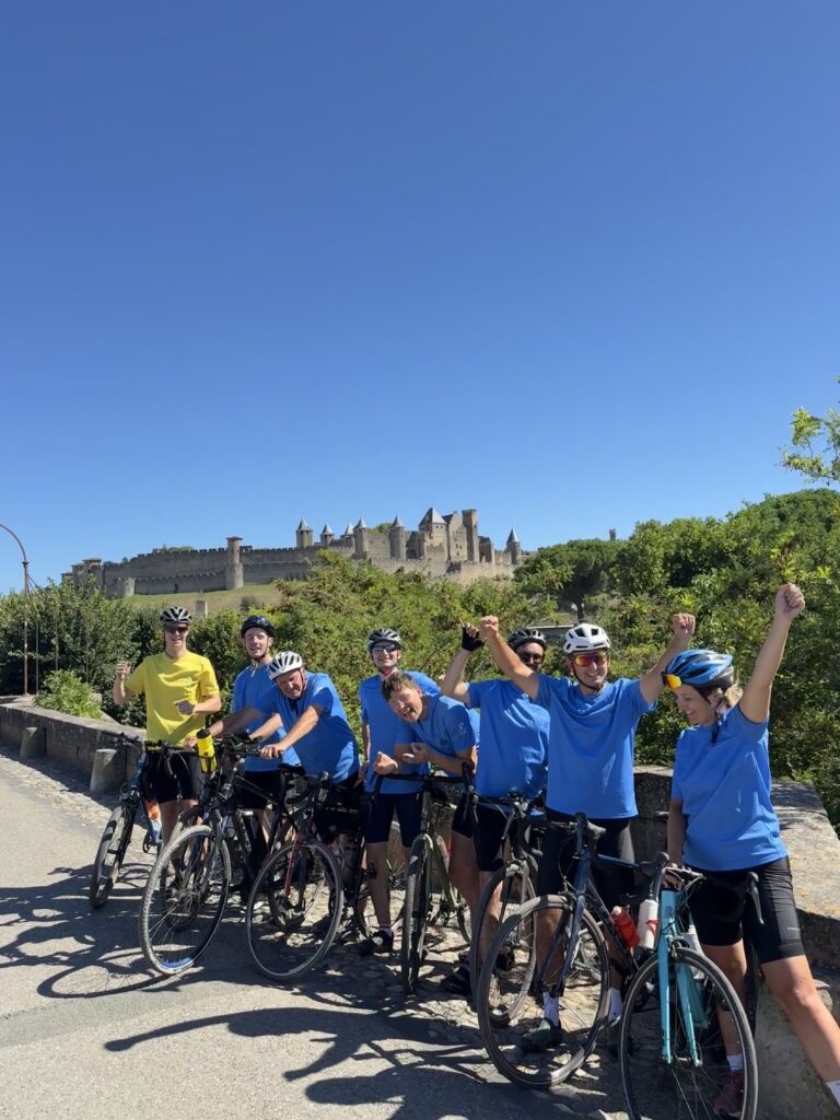 From Tribute to Proposal: Bristol Son’s Epic Charity Cycle for Mum Cycle team arrives in Carcassonne