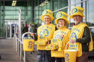 Volunteers collect for the Great Daffodil appeal in Bangor, Northern Ireland. 

This photo was taken in March, 2024.