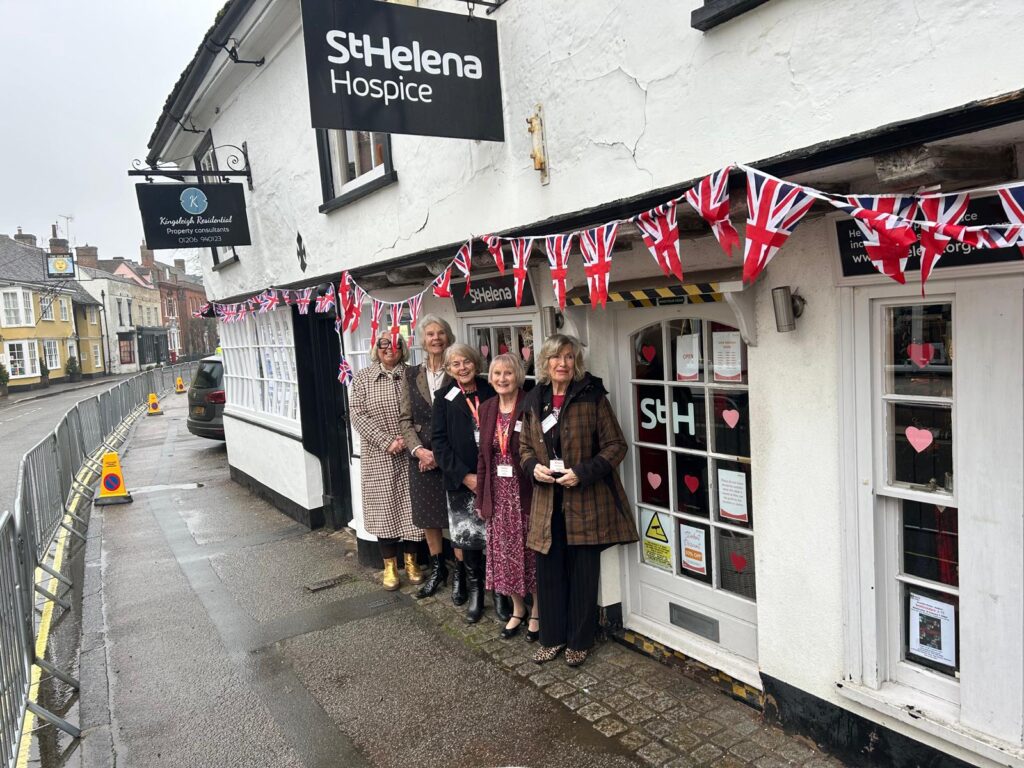Royal visit St Helena Hospice shop volunteers outside Dedham STH shop
